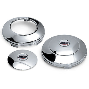 Universal Front "Baby Moons" Stainless Steel or Stealth Black Axle Covers - Open Center (w Logo)