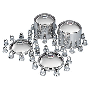 Single or Tandem Axle Stainless Steel Trim Kit & Lug Nut covers - Mirror Finish or Stealth Black - 4 or 6 Wheel Kit (w Logo)