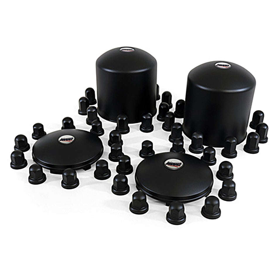 Single or Tandem Axle Stainless Steel Trim Kit & Lug Nut covers - Mirror Finish or Stealth Black - 4 or 6 Wheel Kit (w Logo)
