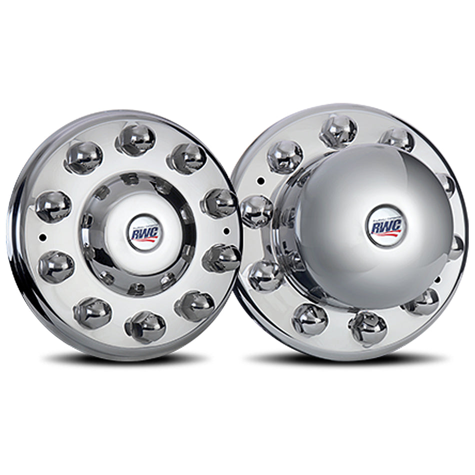 22.5" & 24.5" Smooth Face Mirror Finish Cover-Up Hub Covers Aluminum/Hub - Front or Rear Kit (Hub or Stud)
