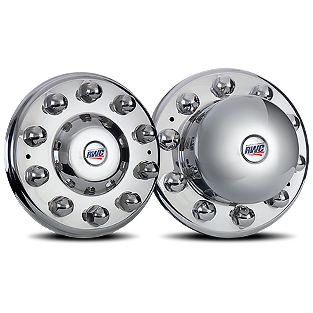 22.5" & 24.5" Stainless Steel Mirror Finish Unitized Cover-Up Hub Cover - Front, Rear or Both Kits (2 Covers or 4 Covers)