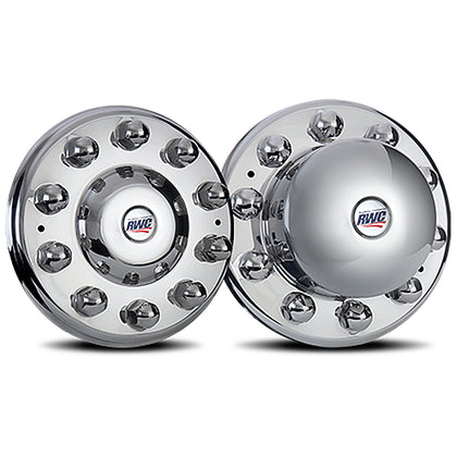 22.5" & 24.5" Stainless Steel Mirror Finish Unitized Cover-Up Hub Cover - Front, Rear or Both Kits (2 Covers or 4 Covers)