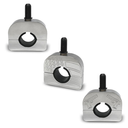 Billet Aluminum Steering Wheel Spinner Clamp (Plain, American Flag, Dual Pistols)