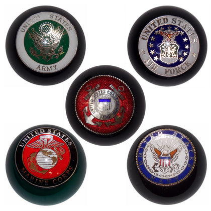 Twisted Shifterz - U.S. Armed Forces Insignias on Round Black Shift Knob