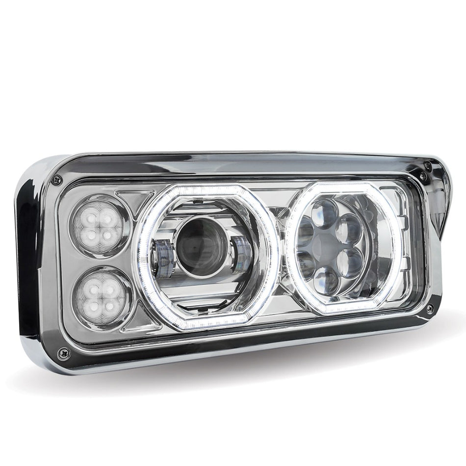 Trux Chrome Universal LED Projector Headlight Assembly w Aux. Halo Rings (Passenger Side)