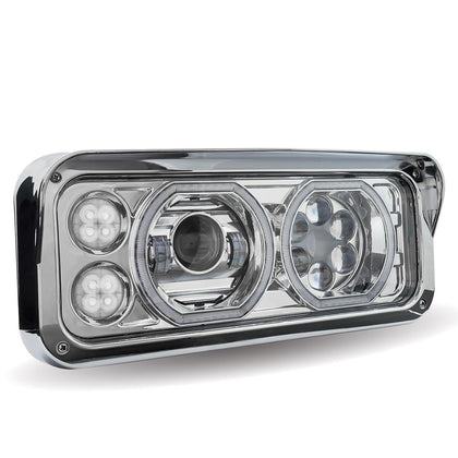 Trux Chrome Universal LED Projector Headlight Assembly w Aux. Halo Rings (Passenger Side)