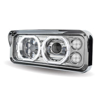 Chrome Universal LED Projector Headlight Assembly w/ Aux. Halo Rings & Housing Bucket