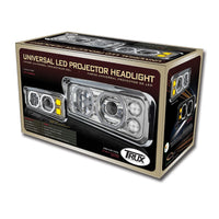 Chrome Universal LED Projector Headlight Assembly w/ Aux. Halo Rings & Housing Bucket