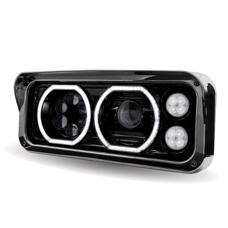 Universal LED Projector Headlight Assembly w Aux. Halo Rings & Housing - Passenger or Driver