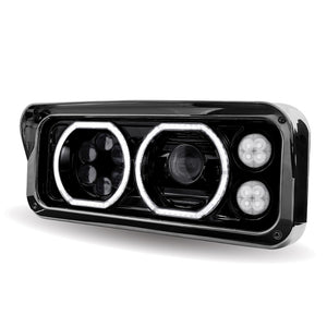 Universal LED Headlight Ass. w Aux. Halos & Housing - Passenger or Driver