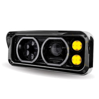 Universal LED Headlight Ass. w Aux. Halos & Housing - Passenger or Driver