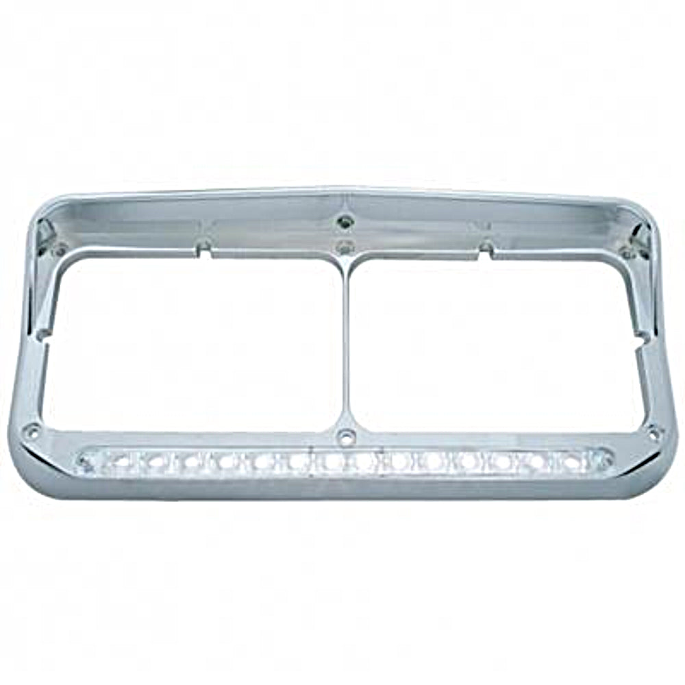 14 LED Rectangular Dual Headlight Bezel With Visor - White LED/Clear Lens