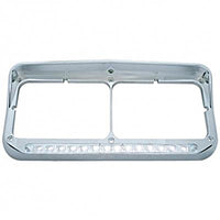 14 LED Rectangular Dual Headlight Bezel With Visor - White LED/Clear Lens