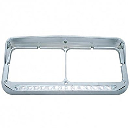14 LED Rectangular Dual Headlight Bezel With Visor - White LED/Clear Lens