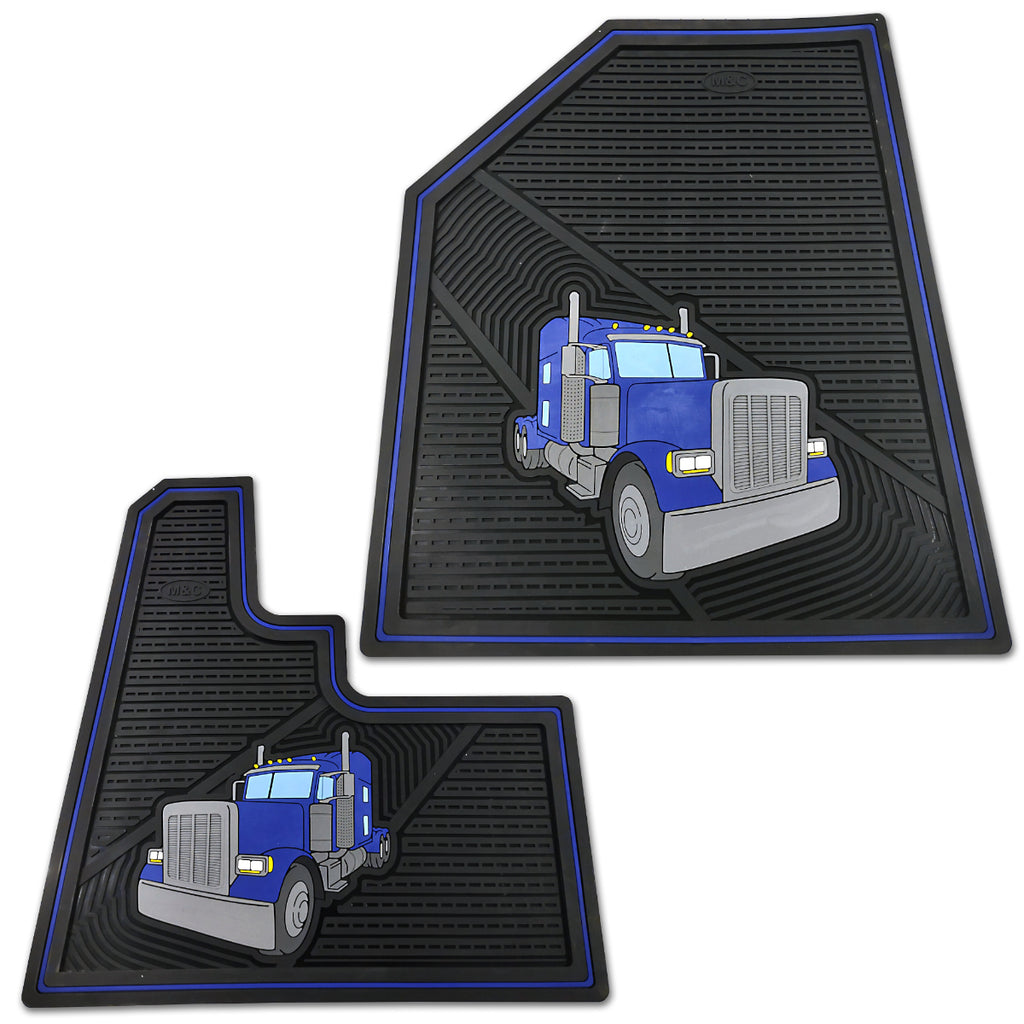 Peterbilt 379 2006+ Blue/Black Colored Rubber Floor Mats Berube's