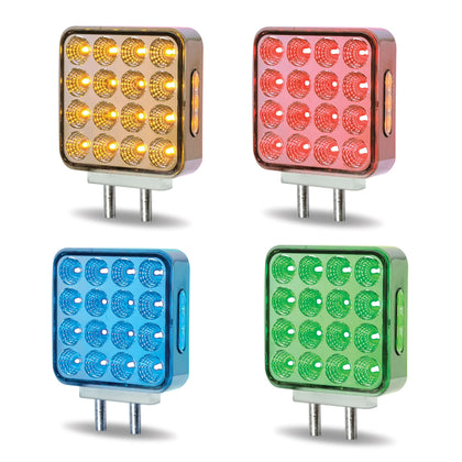 Trux Double Face Amber/Red Turn & Marker to Green or Blue Aux. Square LED Double Post Light - Clear Lens