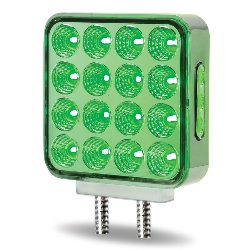 Trux Double Face Amber/Red Turn & Marker to Green or Blue Aux. Square LED Double Post Light - Clear Lens