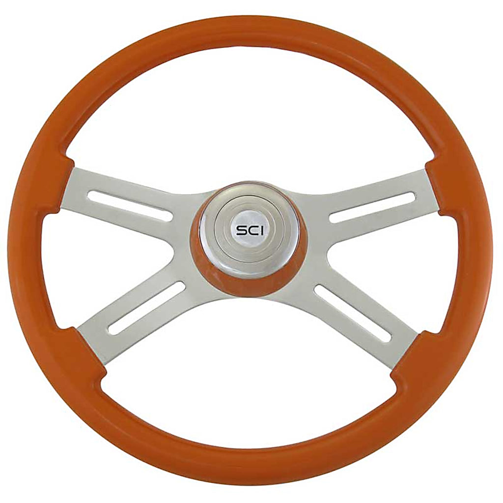 Steering Creations - 18" Classic Orange Rim w/ Chrome 4 Spoke w/ Slot & Bezel