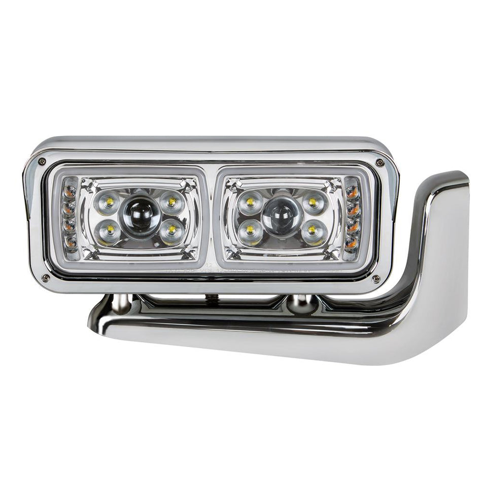 United Pacific 10 LED "Chrome" Headlight Assembly w Mount Arm - Passenger or Driver