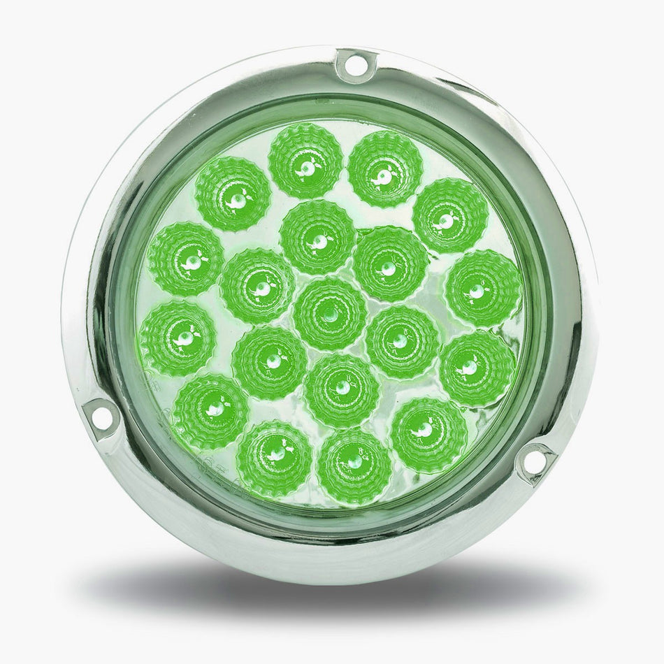 4" Red Stop, Turn & Tail to Green Aux Round Flange Mount LED Light - 19 Diodes