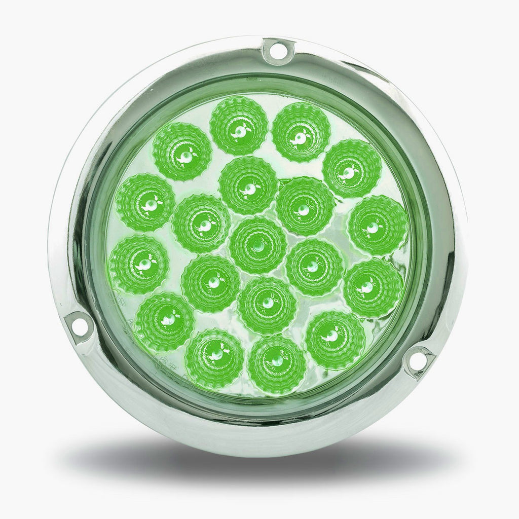 4" Red Stop, Turn & Tail to Green Aux Round Flange Mount LED Light - 19 Diodes