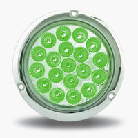 4" Red Stop, Turn & Tail to Green Aux Round Flange Mount LED Light - 19 Diodes