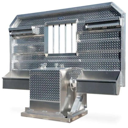 Iconic Metal Gear - 68" x 70" Hydraulic Tank & Headache Rack w Jail Bar Window & 2 Chain Hangers