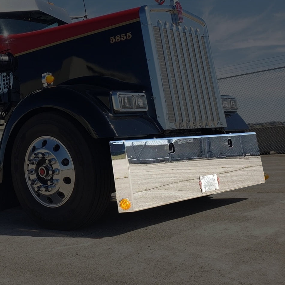 20" Kenworth W900L Mitered 10 GA Carbon Steel Standard Mount Bumper w Tow Holes