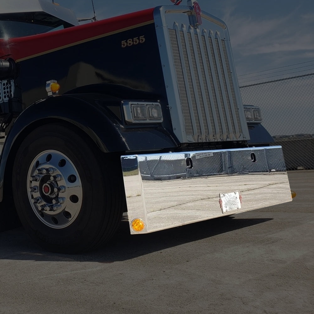 20" Kenworth W900L Mitered 10 GA Carbon Steel Standard Mount Bumper w Tow Holes