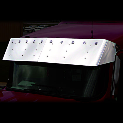 Kenworth 13" Drop Sun Visor Curved Glass w Cast Mirror Brackets & 10 Light Holes