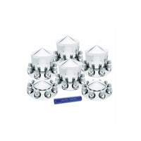 Chrome Pointed Axle Cover Kit w 33mm Standard Thread-On Nut Covers & Nut Cover Tool