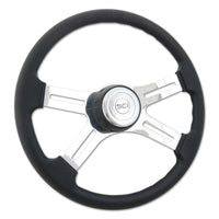 18" Black Classic Polyurethane or Leather Steering Wheel - Chrome 4-Spoke, Horn Button & Logo