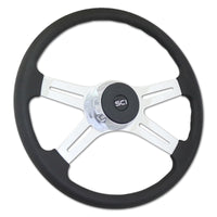 18" Black Classic Polyurethane or Leather Steering Wheel - Chrome 4-Spoke, Horn Button & Logo
