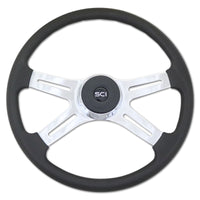 18" Black Classic Polyurethane or Leather Steering Wheel - Chrome 4-Spoke, Horn Button & Logo