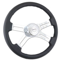 18" Black Classic Polyurethane or Leather Steering Wheel - Chrome 4-Spoke, Horn Button & Logo