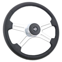18" Black Classic Polyurethane or Leather Steering Wheel - Chrome 4-Spoke, Horn Button & Logo