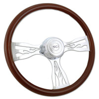18" Chrome & Mahogany Steering Wheel (Various Designs)