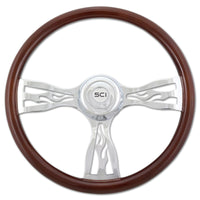 18" Chrome & Mahogany Steering Wheel (Various Designs)