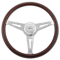 18" Chrome & Mahogany Steering Wheel (Various Designs)
