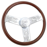 18" Chrome & Mahogany Steering Wheel (Various Designs)