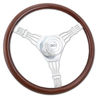 18" Chrome & Mahogany Steering Wheel (Various Designs)
