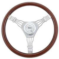 18" Chrome & Mahogany Steering Wheel (Various Designs)