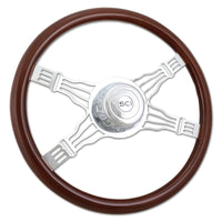 18" Chrome & Mahogany Steering Wheel (Various Designs)