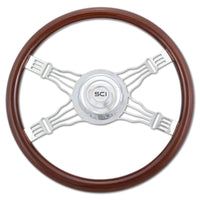 18" Chrome & Mahogany Steering Wheel (Various Designs)