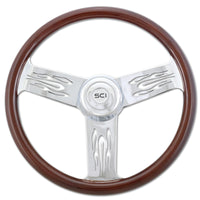 18" Chrome & Mahogany Steering Wheel (Various Designs)