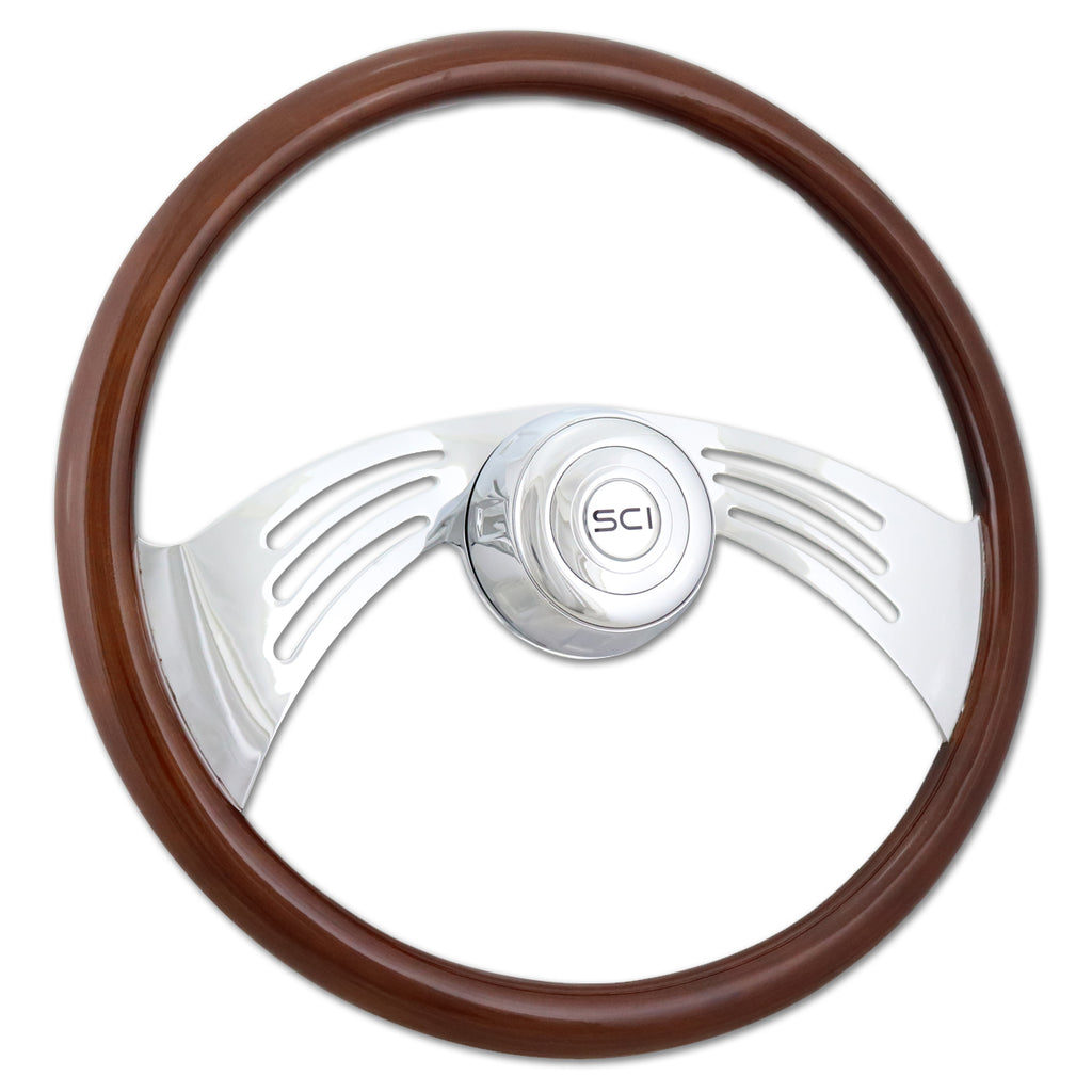 18" Chrome & Mahogany Steering Wheel (Various Designs)