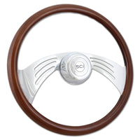 18" Chrome & Mahogany Steering Wheel (Various Designs)