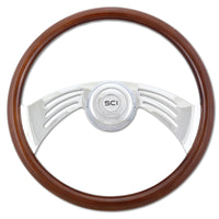 18" Chrome & Mahogany Steering Wheel (Various Designs)