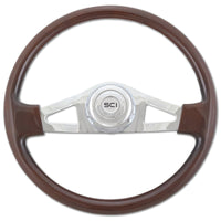 18" Chrome & Mahogany Steering Wheel (Various Designs)