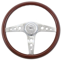 18" Chrome & Mahogany Steering Wheel (Various Designs)